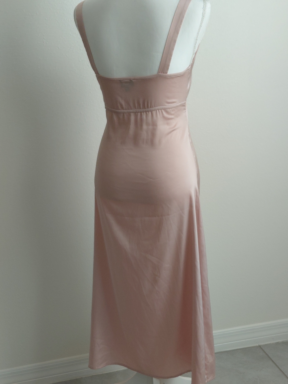Beverly & Beck Blush Pink Lace Trim Maxi Slip Dress XS Satin Lingerie Gown - Picture 9 of 11